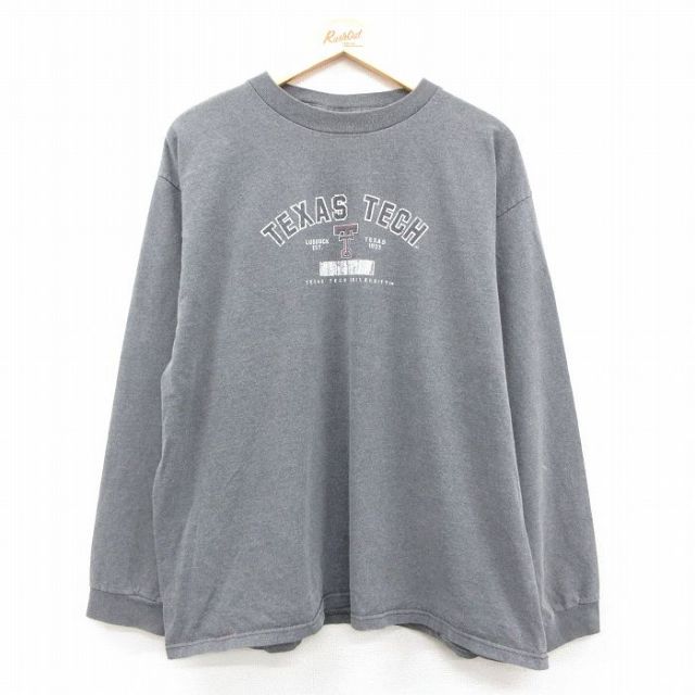 XL★古着 ジャンスポーツ 長袖 ビンテージ Tシャツ メンズ 90年代 90s テキサス 大きいサイズ コットン クルーネック USA製 グレー 25dec18