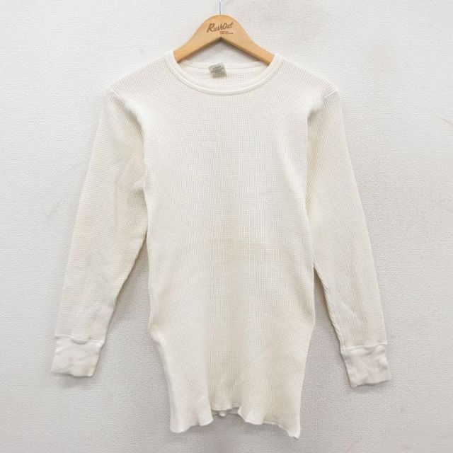XS★古着 長袖 ビンテージ サーマル Tシャツ メンズ 90年代 90s 無地 コットン USA製 生成り 25dec18