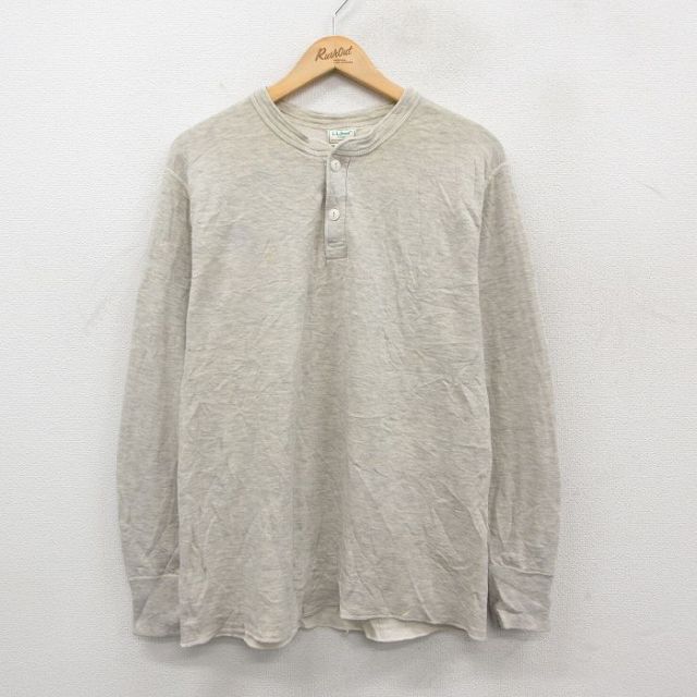 L★古着 エルエルビーン 長袖 ビンテージ Tシャツ メンズ 90年代 90s RIVER DRIVERS 無地 ヘンリーネック USA製 グレー 霜降り 25dec18