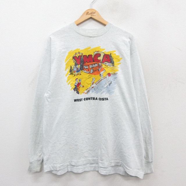 XL★古着 フルーツオブザルーム 長袖 ビンテージ Tシャツ メンズ 90年代 90s YMCA スタッフ クルーネック USA製 薄グレー 霜降り 26jan20