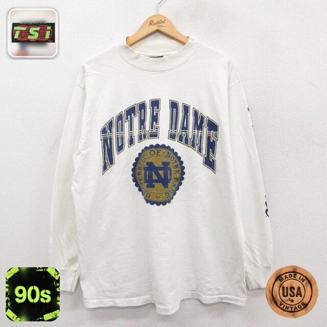 【50%OFF】ノートルダム 90s 長袖Tシャツ モックネック ホワイト XL | 古着
