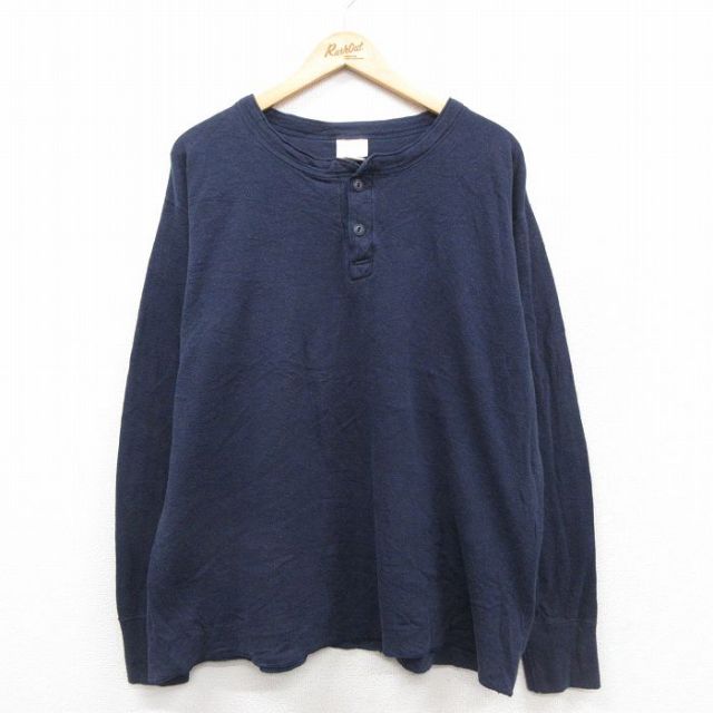 XL★古着 エルエルビーン 長袖 ビンテージ サーマル Tシャツ メンズ 90年代 90s RIVER DRIVERS SHIRT 大きいサイズ ヘンリーネック USA製 紺 26jan20