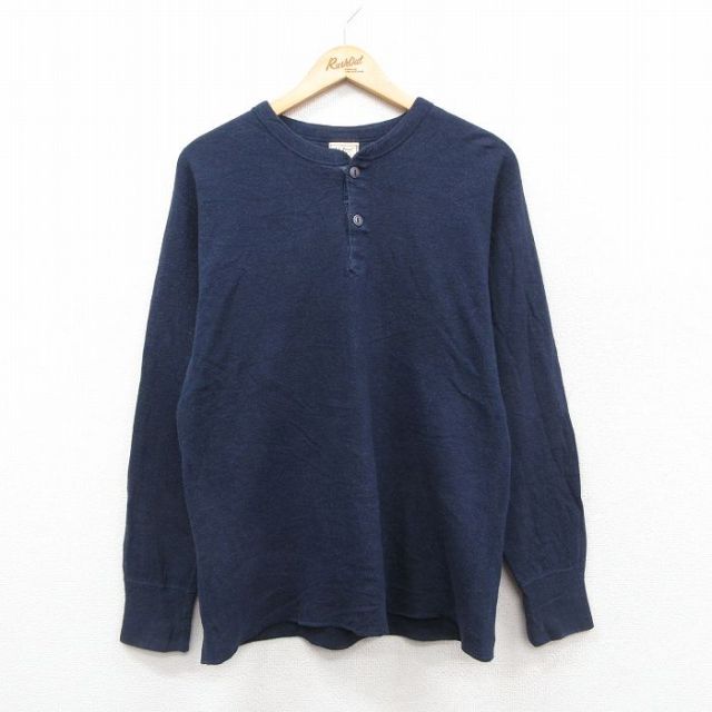 M★古着 エルエルビーン 長袖 ビンテージ サーマル Tシャツ メンズ 90年代 90s RIVER DRIVERS SHIRT ヘンリーネック USA製 紺【spe】 26jan20