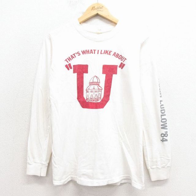S★古着 長袖 ビンテージ Tシャツ メンズ 80年代 80s U クルーネック 白 26jan22