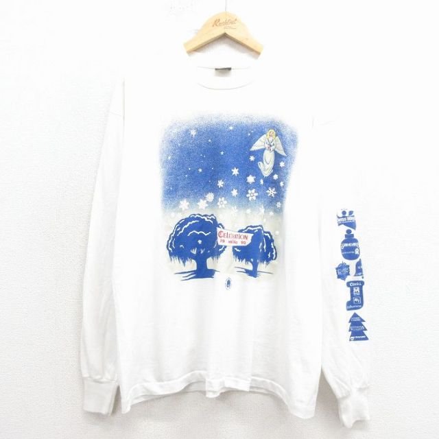 XL★古着 スクリーンスターズ 長袖 ビンテージ Tシャツ メンズ 90年代 90s 木 クルーネック USA製 白【spe】 26jan22