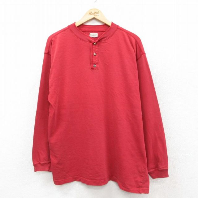 XL★古着 バナナリパブリック 長袖 ビンテージ Tシャツ メンズ 90年代 90s 無地 ヘンリーネック 赤系 26jan26