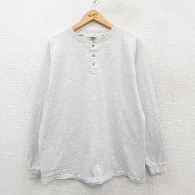 XL★古着 長袖 ビンテージ Tシャツ メンズ 00年代 00s 無地 コットン ヘンリーネック 薄グレー 霜降り 26jan26