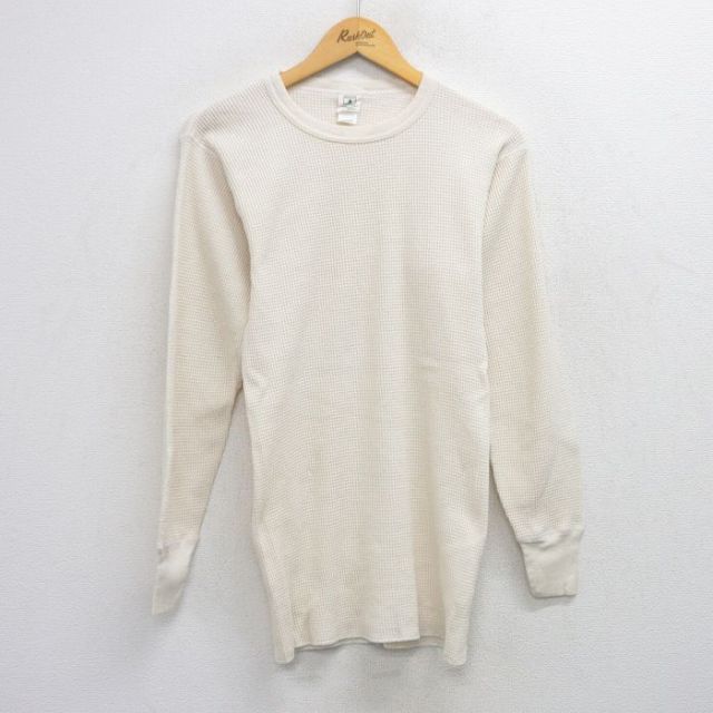 M★古着 長袖 ビンテージ サーマル Tシャツ メンズ 00年代 00s 無地 コットン クルーネック 生成り 26jan27