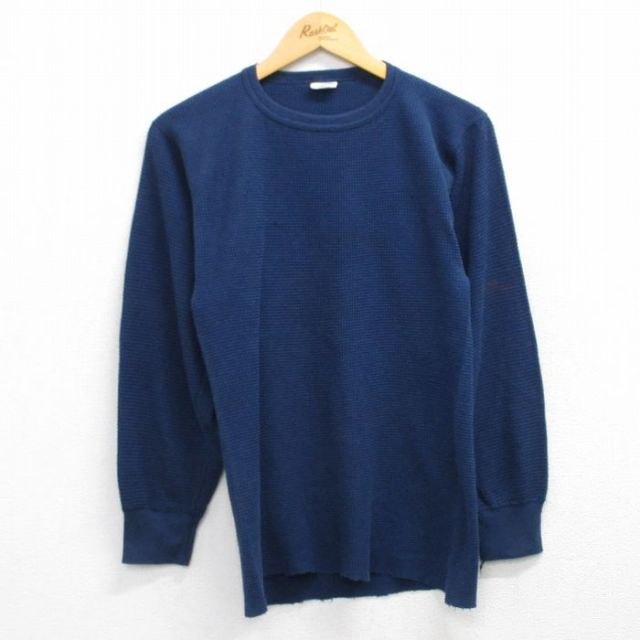L★古着 長袖 ビンテージ サーマル Tシャツ メンズ 90年代 90s 無地 クルーネック USA製 紺 26jan27