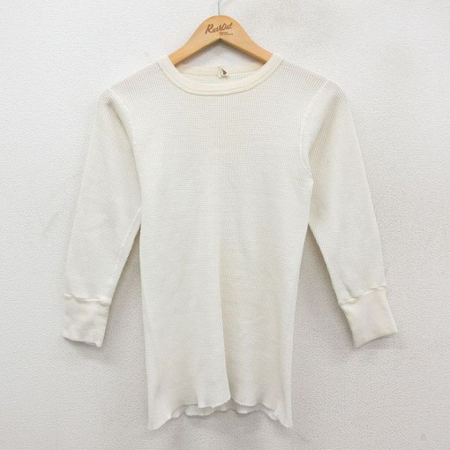 XS★古着 フルーツオブザルーム 長袖 ビンテージ サーマル Tシャツ メンズ 80年代 80s 無地 クルーネック 生成り 26feb06