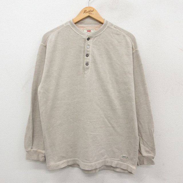 XL★古着 リーバイス Levis 長袖 ビンテージ Tシャツ メンズ 00年代 00s 無地 ヘンリーネック ベージュ 26feb06