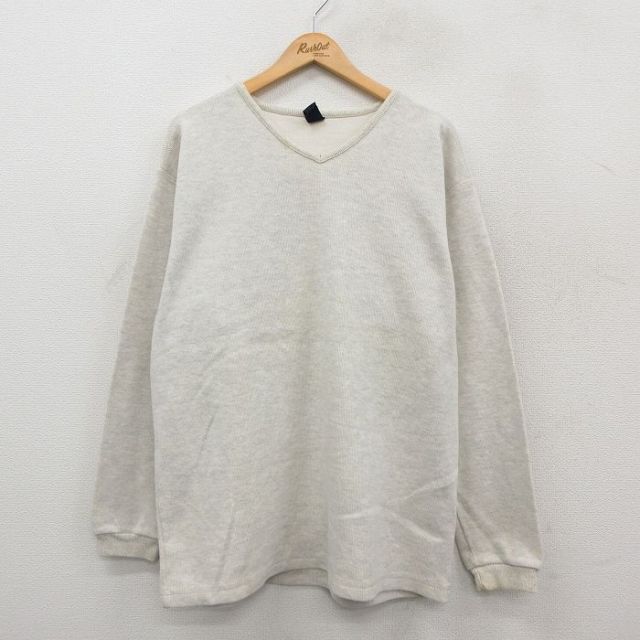 XL★古着 ランズエンド 長袖 ビンテージ Tシャツ メンズ 90年代 90s 無地 大きいサイズ コットン Vネック USA製 薄グレー 霜降り 26feb06