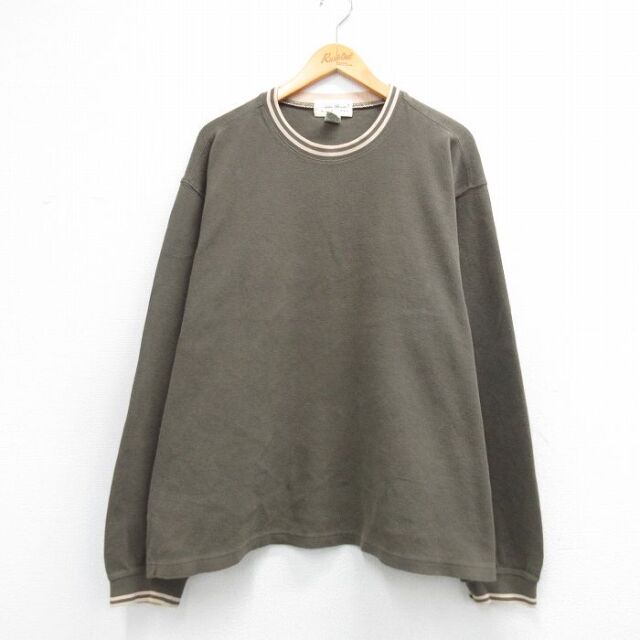 XL★古着 エディーバウアー 長袖 ビンテージ Tシャツ メンズ 00年代 00s 無地 大きいサイズ コットン クルーネック 緑 26feb20