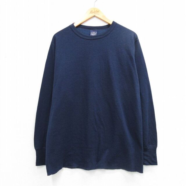 XL★古着 デュオフォールド 長袖 ビンテージ Tシャツ メンズ 80年代 80s 無地 大きいサイズ クルーネック USA製 紺 26feb20