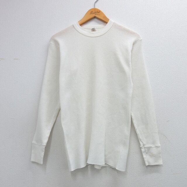 XL★古着 ヘインズ 長袖 ビンテージ サーマル Tシャツ メンズ 80年代 80s 無地 クルーネック USA製 白 26feb20
