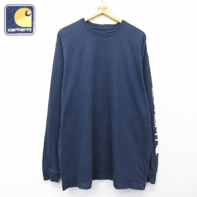 【50%OFF】カーハート 長袖Tシャツ ビッグロゴ ネイビー L | 古着