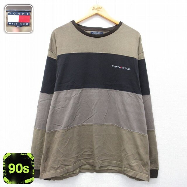 トミーヒルフィガー 90s 長袖Tシャツ ワンポイントロゴ グリーン L | 古着