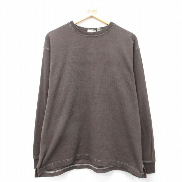 L★古着 エルエルビーン 長袖 ビンテージ Tシャツ メンズ 00年代 00s 無地 コットン クルーネック こげ茶 26feb24