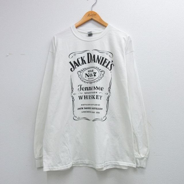 XL★古着 長袖 Tシャツ メンズ ジャックダニエル 酒 コットン クルーネック 白【spe】 26feb28