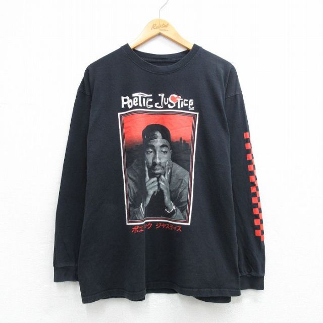 XL★古着 長袖 Tシャツ メンズ ポエティックジャスティス コットン クルーネック 黒【spe】 26feb28