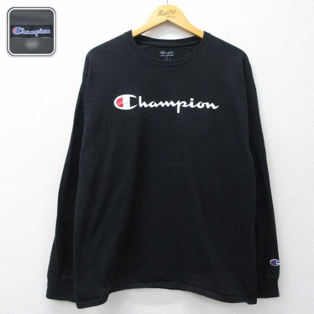 チャンピオン 長袖Tシャツ ビッグロゴ ブラック L | 古着