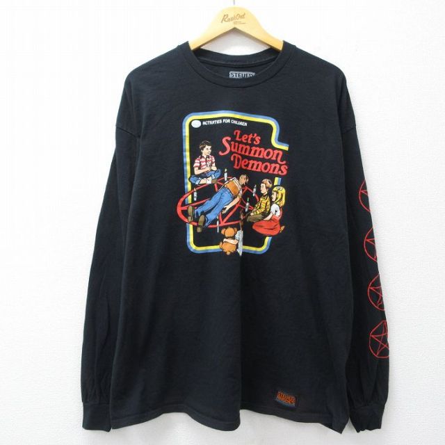XL★古着 長袖 Tシャツ メンズ スティーブンローズ Lets Summon Demons 大きいサイズ コットン クルーネック 黒 26mar02