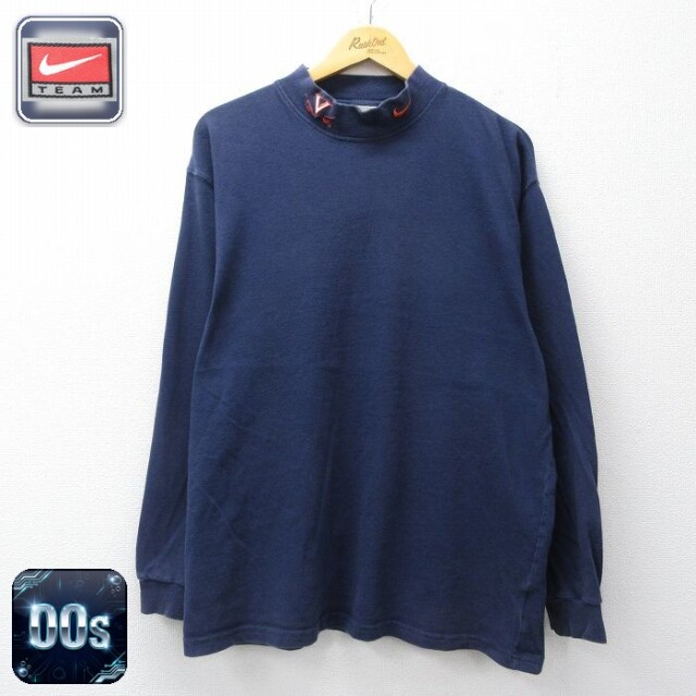 ナイキ 00s 長袖Tシャツ ワンポイントロゴ ネイビー XL | 古着