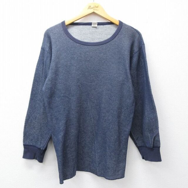 M★古着 長袖 サーマル Tシャツ メンズ クルーネック 紺他 26mar04