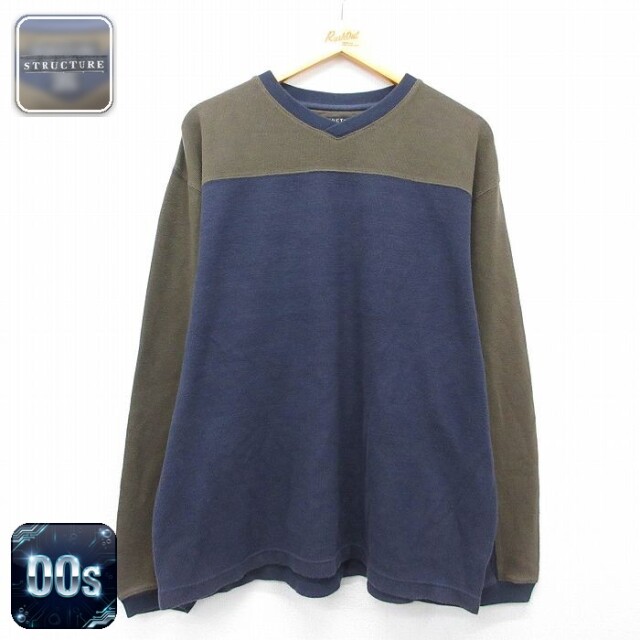 STRUCTURE 00s 長袖Tシャツ ツートンカラー ネイビー XL | 古着