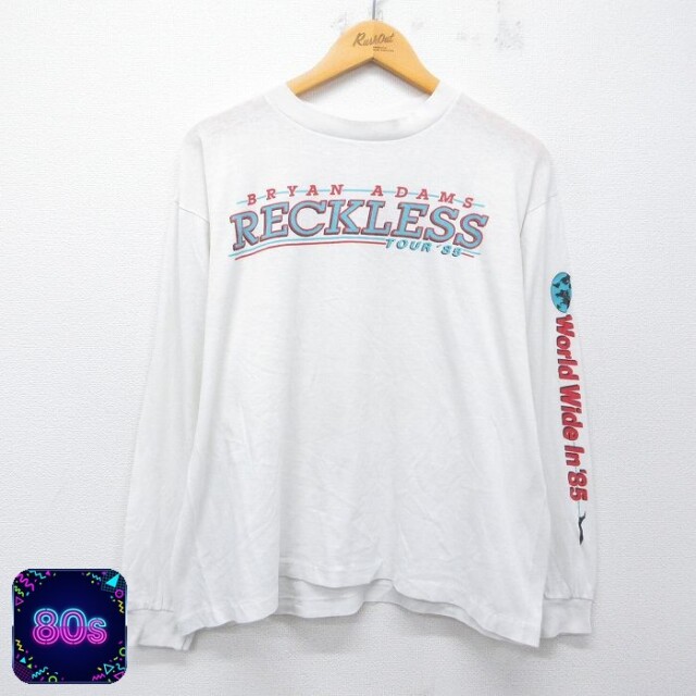 【50%OFF】80s 長袖Tシャツ ブライアンアダムス ホワイト XL | 古着