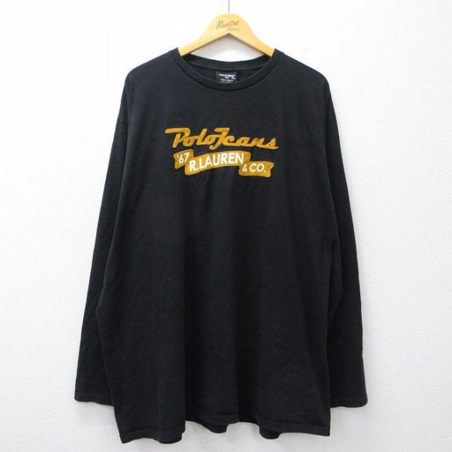 XL★古着 ラルフローレン ポロジーンズ 長袖 ブランド Tシャツ メンズ ビッグロゴ 大きいサイズ コットン 黒【spe】 26mar13