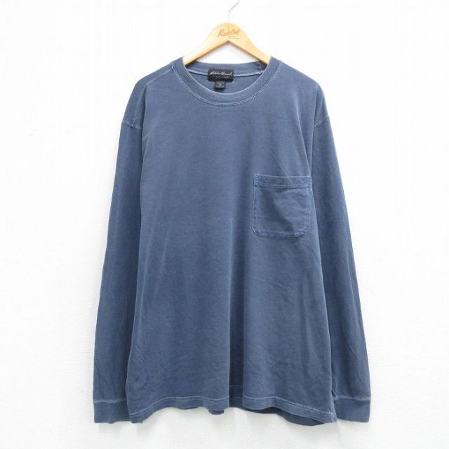 エディーバウアー 90s 長袖Tシャツ 胸ポケット付き ネイビー XL | 古着