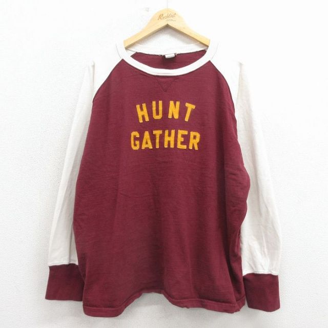 90s 長袖Tシャツ HUNT ツートンカラー バーガンディ メンズXL相当 | 古着