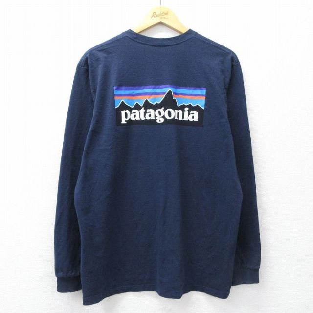 パタゴニア 長袖Tシャツ ビッグロゴ ネイビー メンズXL相当 | 古着