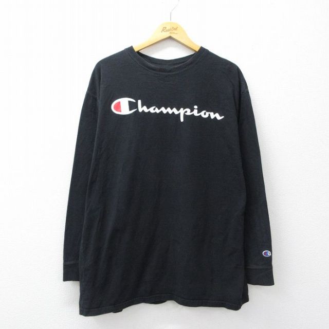 チャンピオン 長袖Tシャツ ビッグロゴ ブラック メンズXL相当 | 古着