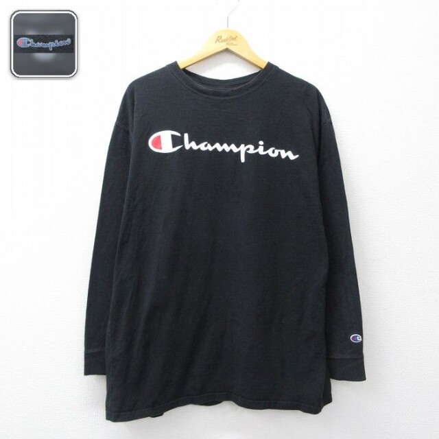 チャンピオン 長袖Tシャツ ビッグロゴ ブラック メンズXL相当 | 古着