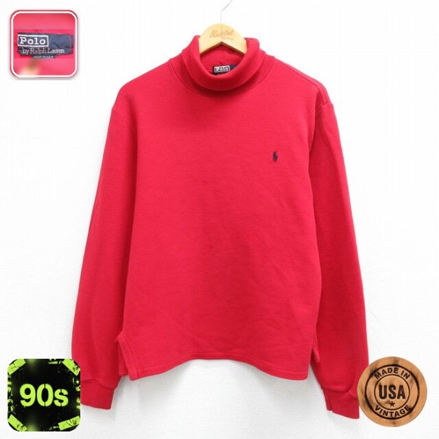 【20%OFF】ラルフローレン 90s 長袖Tシャツ ワンポイントロゴ レッド メンズL相当 | 古着