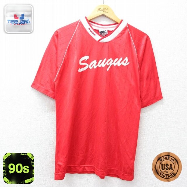【20%OFF】プーマ 90s ラグラン長袖Tシャツ Saugus レッドストライプ メンズL相当 | 古着