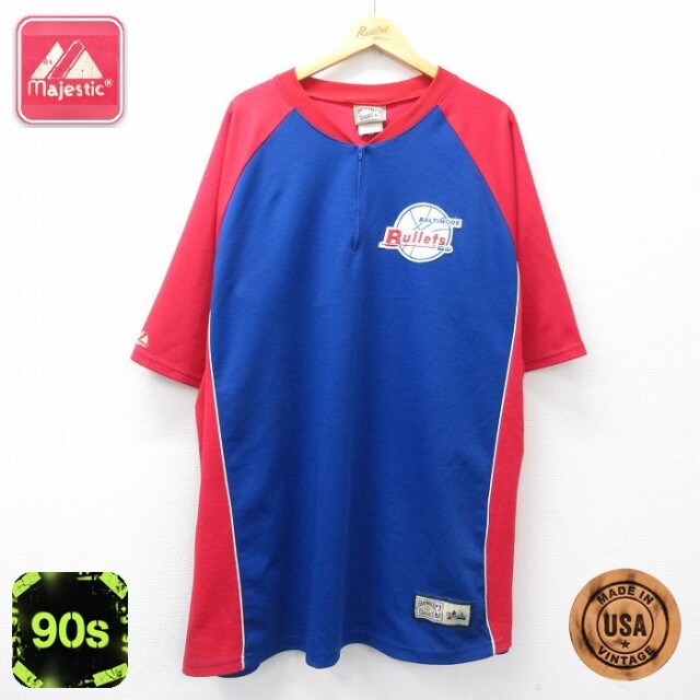 【20%OFF】マジェスティック 90s ハーフジップTシャツ NBA ボルチモアブレッツ ブルー メンズXL相当 | 古着