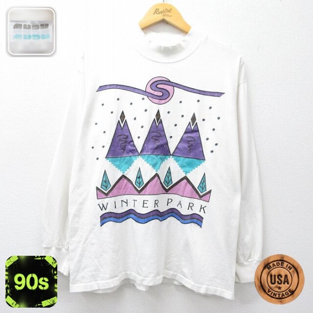 【20%OFF】90s 長袖Tシャツ WINTER PARK ホワイト メンズXL相当 | 古着