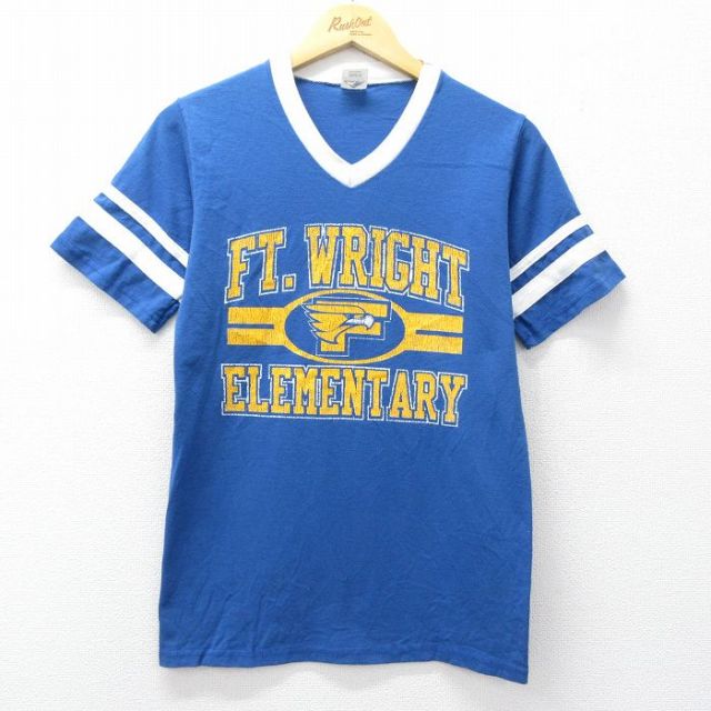 00s 半袖Tシャツ Vネック ブルー メンズS相当 | 古着