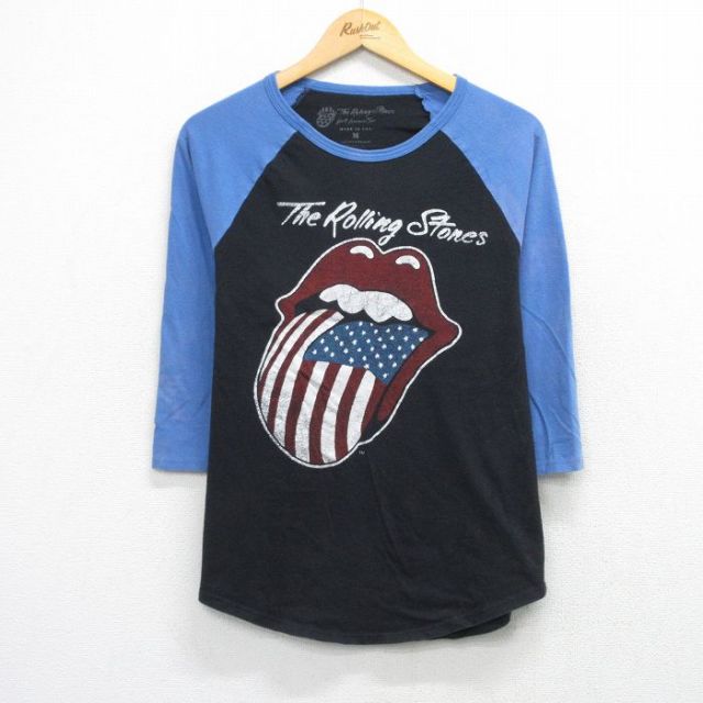 ローリングストーンズ 7分袖Tシャツ ツートンカラー ブラック メンズM相当 | 古着