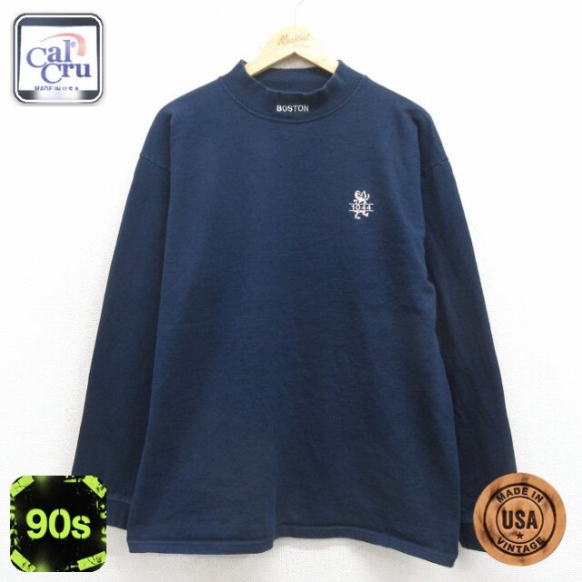 90s 長袖Tシャツ モックネック ネイビー メンズXL相当 | 古着