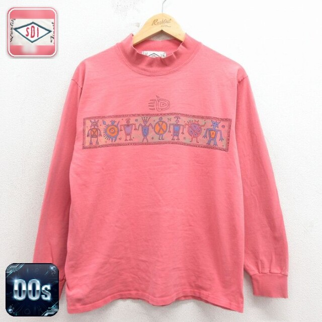 00s 長袖Tシャツ 民族 ピンク メンズL相当 | 古着