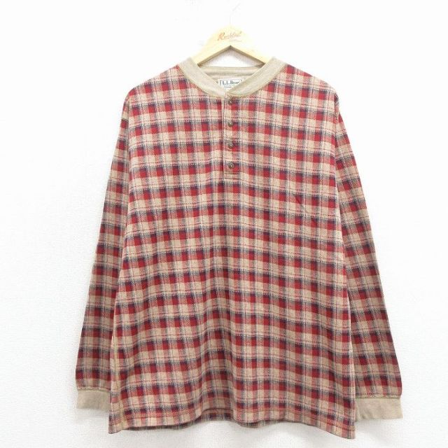 エルエルビーン 90s 長袖Tシャツ チェック ベージュ メンズXL相当 | 古着
