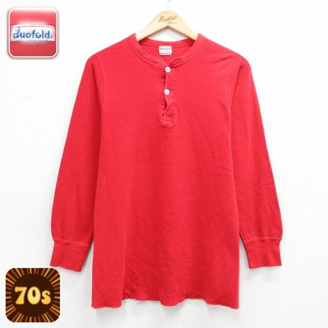【20%OFF】デュオフォールド 70s 長袖サーマルTシャツ ヘンリーネック レッド メンズS相当 | 古着