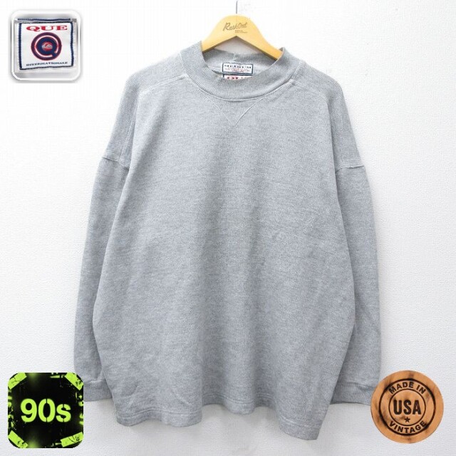 【20%OFF】90s 長袖Tシャツ モックネック グレー メンズXL相当 | 古着