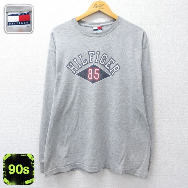 トミーヒルフィガー 90s 長袖Tシャツ ビッグロゴ グレー メンズXL相当 | 古着