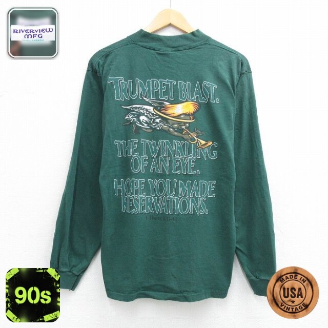 【20%OFF】90s 長袖Tシャツ トランペット グリーン メンズL相当 | 古着