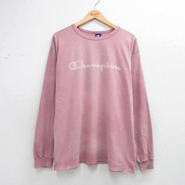 チャンピオン 90s 長袖Tシャツ ビッグロゴ ピンク XL | 古着